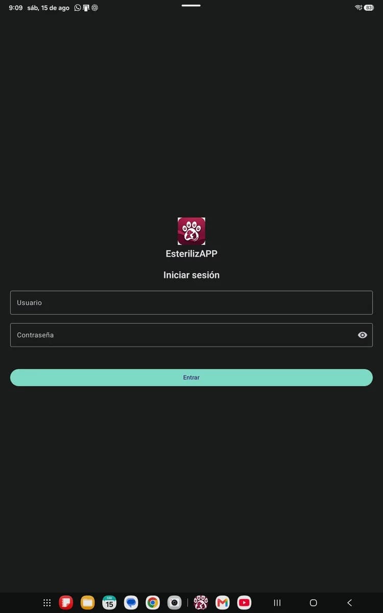 Pantalla de acceso de EsterilizAPP