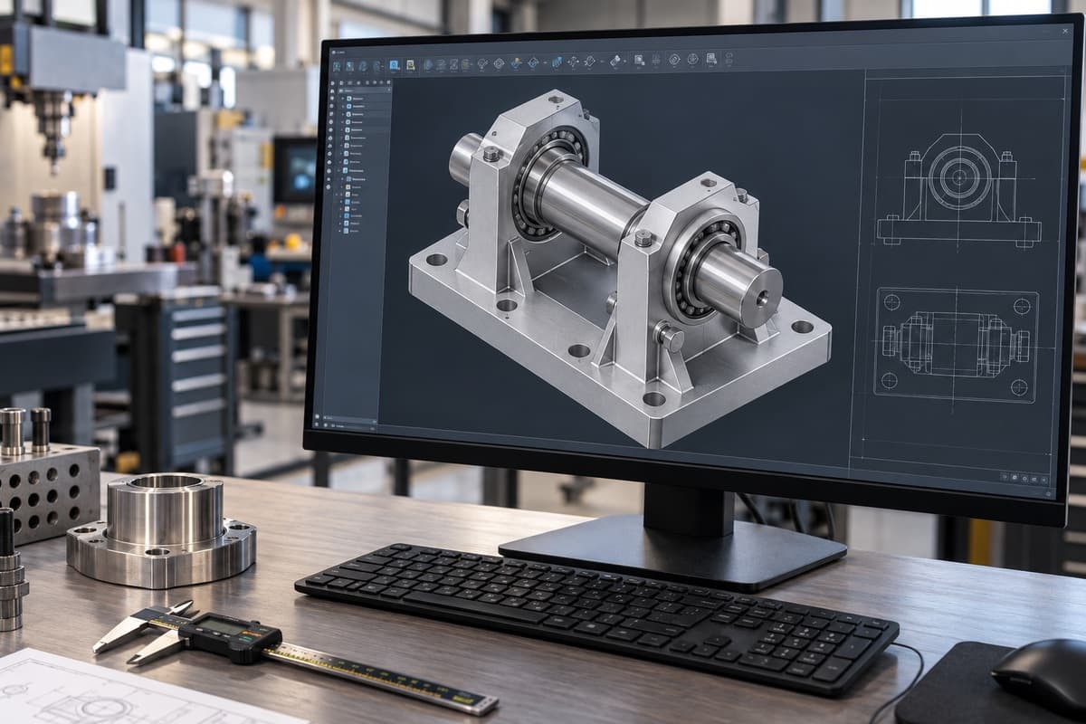 Modelo 3D de pieza mecánica para revisión de fabricación.